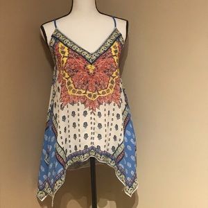 Jealous Tomato blue & Red Floral Handkerchief Tank